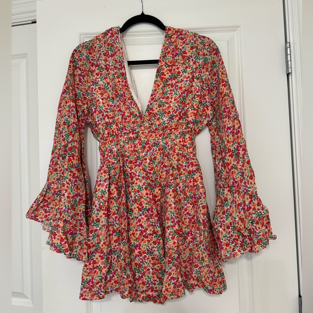 Showpo - Multicolor Floral Romper with Ruffle Bell Sleeves - Size 4